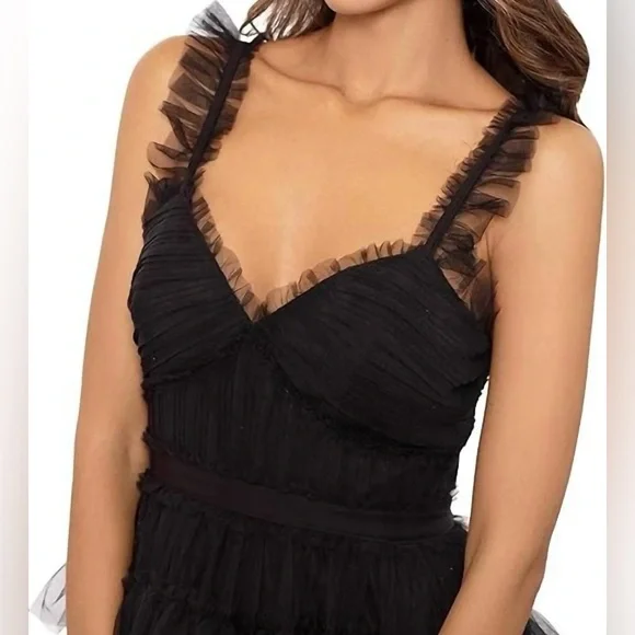 Betsy & Adam Black Ruffled Prom Dress